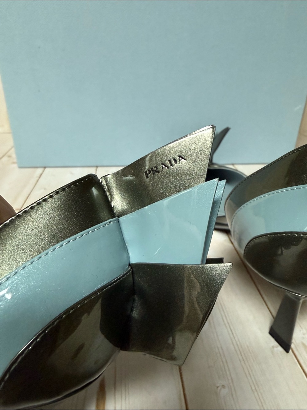Prada Colorblock Pointed Toe d’Orsay Pumps Blue/Dark Grey Sz 37.5 / 7.5 - Picture 13 of 15